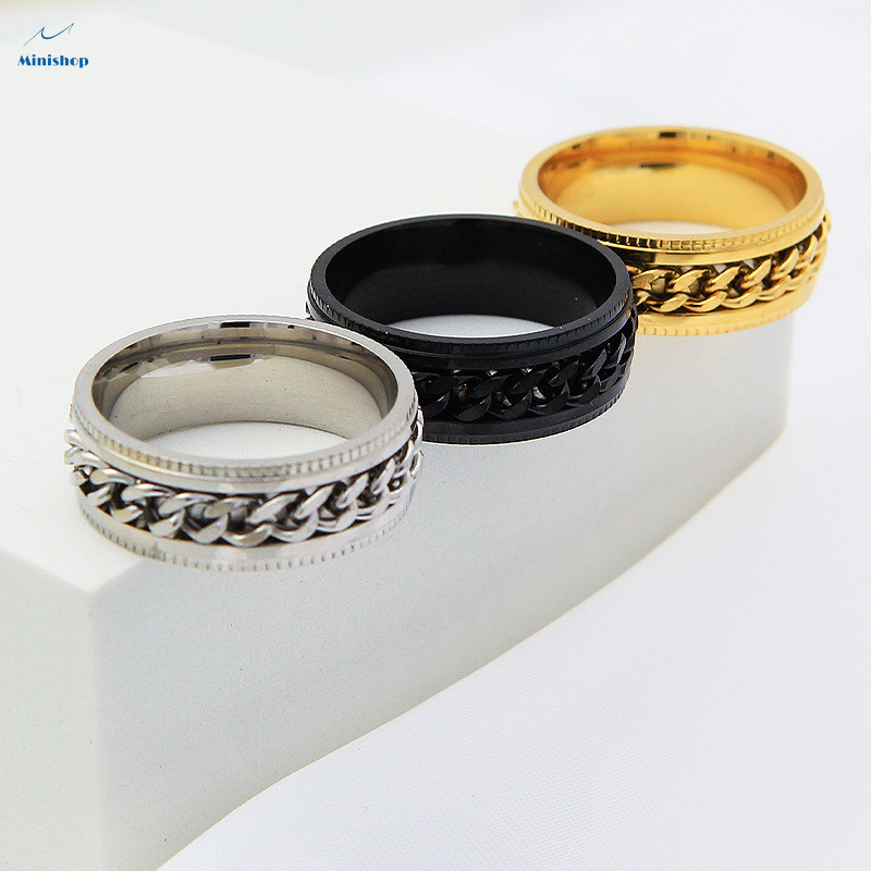 UnFaded Stainless Steel Retro Ring Boys and Grils Hipster Gold Gift Ring Tide Revolving Ring