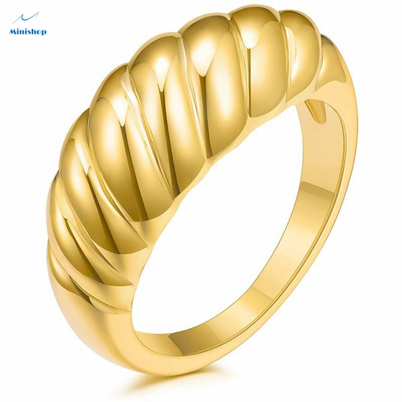 Women New Fashion Ring lady Twisted Ring Gold Croissant Ring Gold Horned Face Dome Signet Ring