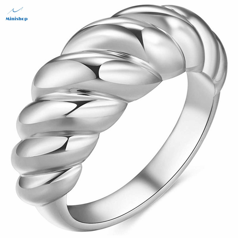 Women New Fashion Ring lady Twisted Ring Gold Croissant Ring Gold Horned Face Dome Signet Ring