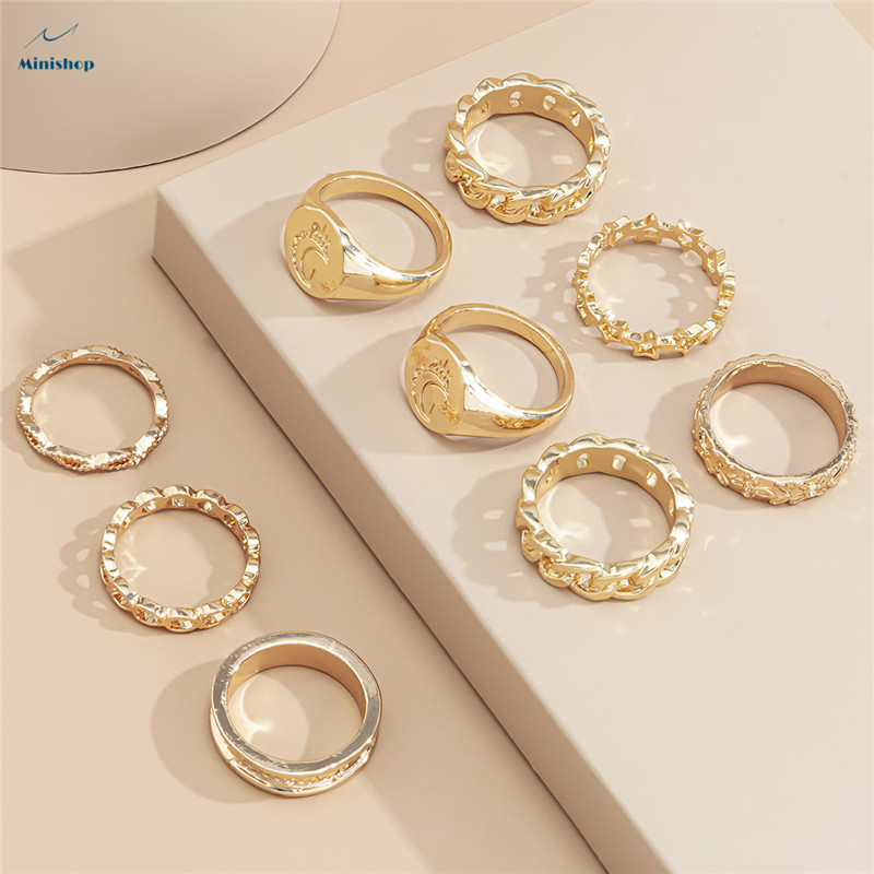 Lady 9 pcs/set Jewelry Hollow Moon Combination Ring Girls Personality Alloy Ring Set Gift Rings