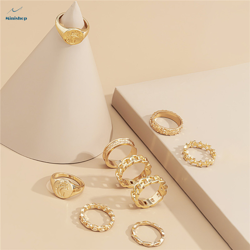 Lady 9 pcs/set Jewelry Hollow Moon Combination Ring Girls Personality Alloy Ring Set Gift Rings
