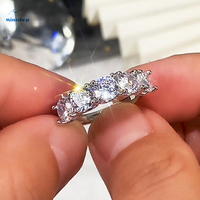 Lady New 6MM AAA Round Row Diamond Ring Fashion Luxury Lady Engagement Wedding Party Zircon Ring