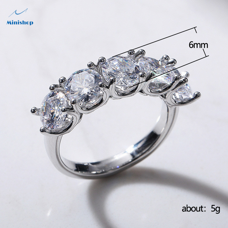 Lady New 6MM AAA Round Row Diamond Ring Fashion Luxury Lady Engagement Wedding Party Zircon Ring