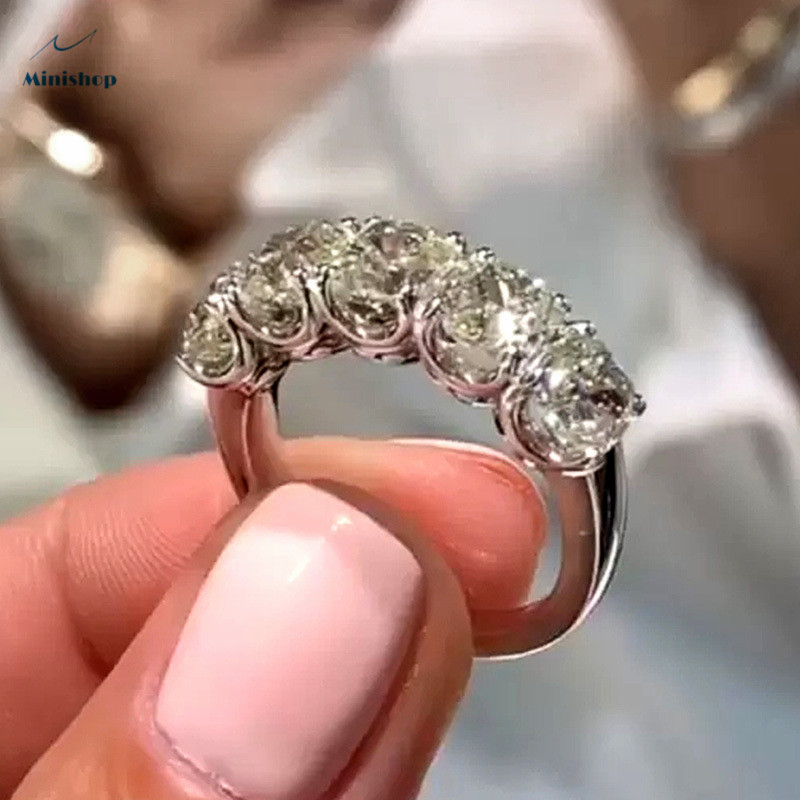 Lady New 6MM AAA Round Row Diamond Ring Fashion Luxury Lady Engagement Wedding Party Zircon Ring