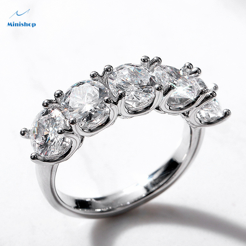Lady New 6MM AAA Round Row Diamond Ring Fashion Luxury Lady Engagement Wedding Party Zircon Ring