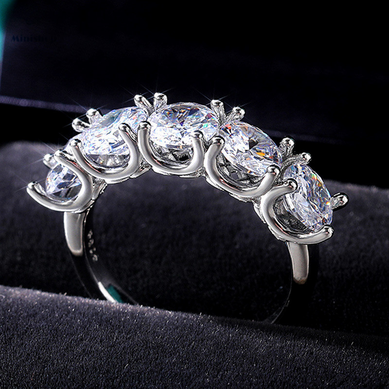 Lady New 6MM AAA Round Row Diamond Ring Fashion Luxury Lady Engagement Wedding Party Zircon Ring