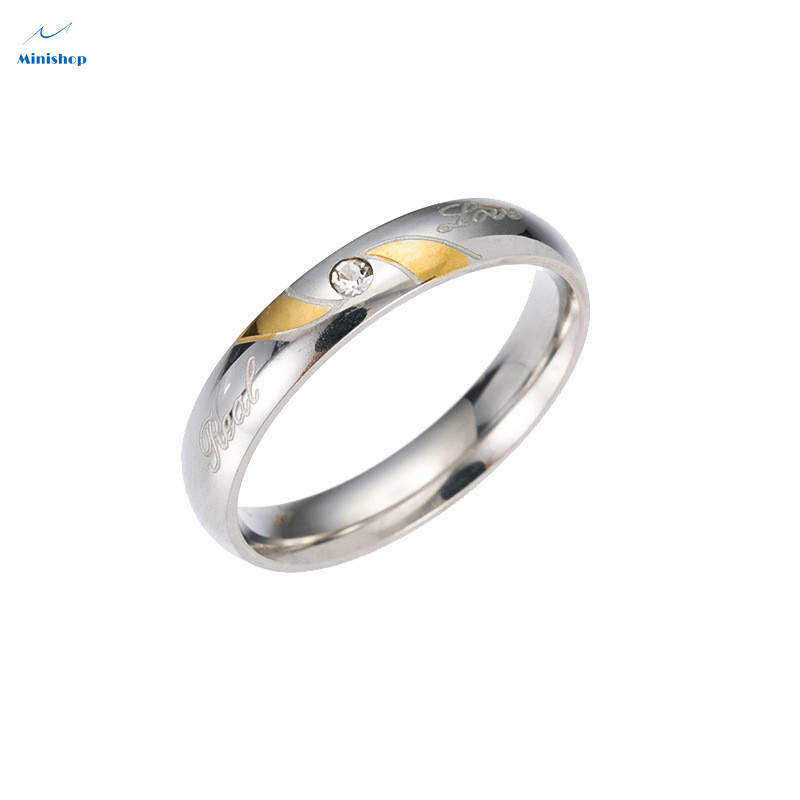 Men and Women REAL LOVE Stainless Steel Flower Diamond Wedding Engagement Ring Lovers Gift Ring