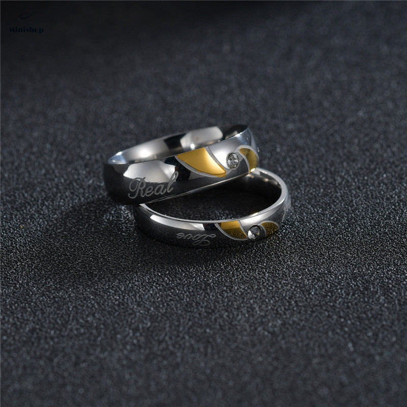 Men and Women REAL LOVE Stainless Steel Flower Diamond Wedding Engagement Ring Lovers Gift Ring
