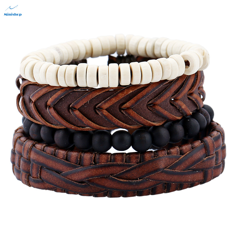 Men simple Retro Suit Bracelet DIY Braided Leather Bracelet Punk Bracelet Multi-layer Bracelet