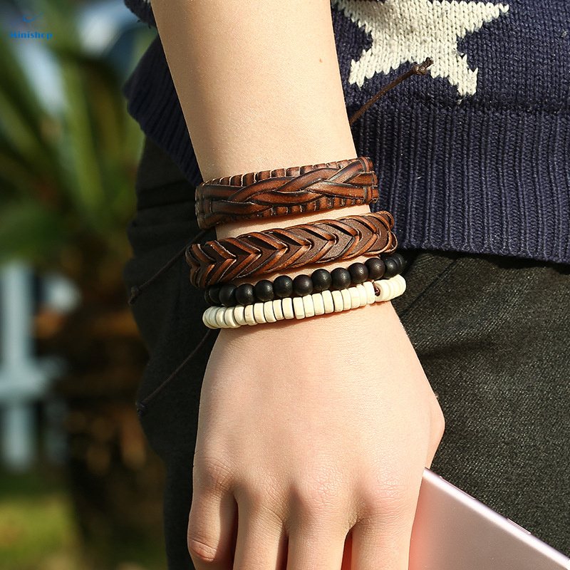 Men simple Retro Suit Bracelet DIY Braided Leather Bracelet Punk Bracelet Multi-layer Bracelet