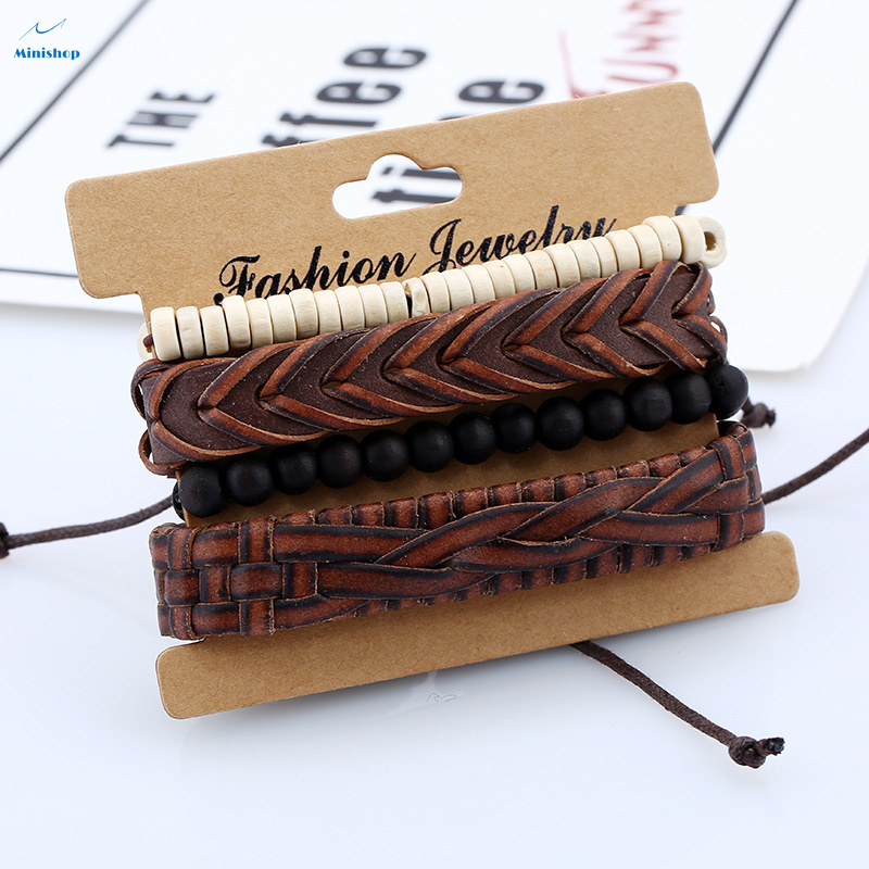 Men simple Retro Suit Bracelet DIY Braided Leather Bracelet Punk Bracelet Multi-layer Bracelet