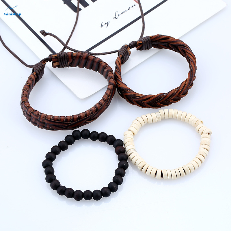 Men simple Retro Suit Bracelet DIY Braided Leather Bracelet Punk Bracelet Multi-layer Bracelet