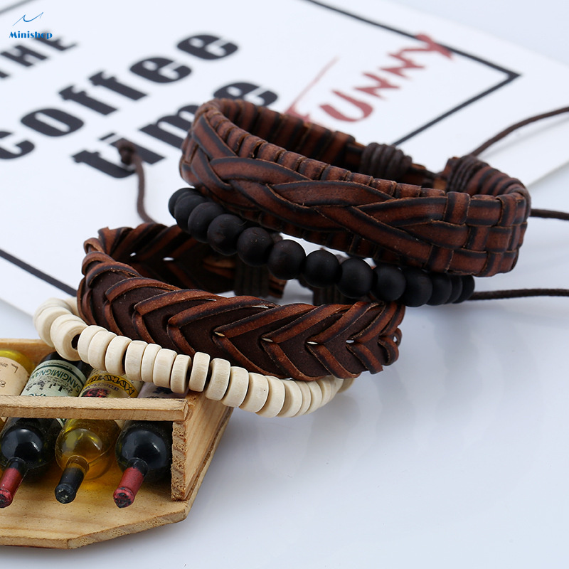 Men simple Retro Suit Bracelet DIY Braided Leather Bracelet Punk Bracelet Multi-layer Bracelet