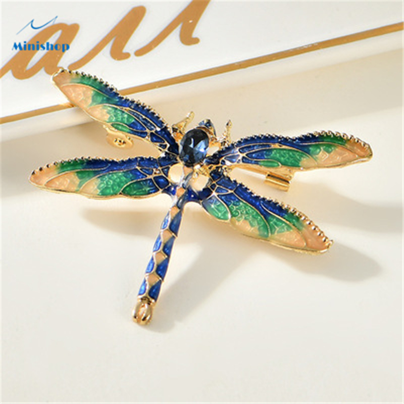 Lady Fashion Lovely Oil Dripping Insect Brooch Creative Enamel Dragonfly Brooch with Crystal Brooch