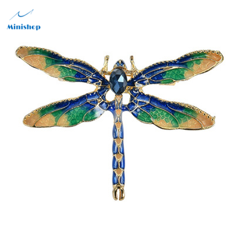 Lady Fashion Lovely Oil Dripping Insect Brooch Creative Enamel Dragonfly Brooch with Crystal Brooch