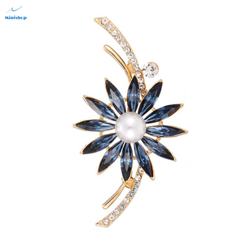 Fashion Alloy Pearl Men Suit Brooch  Colorful Crystal Sunflower Lady Night Party Dress Brooch