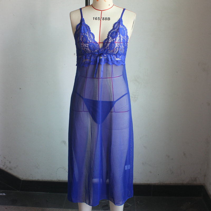 sexy lingerie hot long Dresses hot sexy costumes Girls  strap Transparent nightdress slips intimates