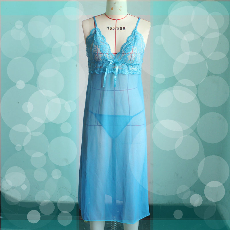 sexy lingerie hot long Dresses hot sexy costumes Girls  strap Transparent nightdress slips intimates