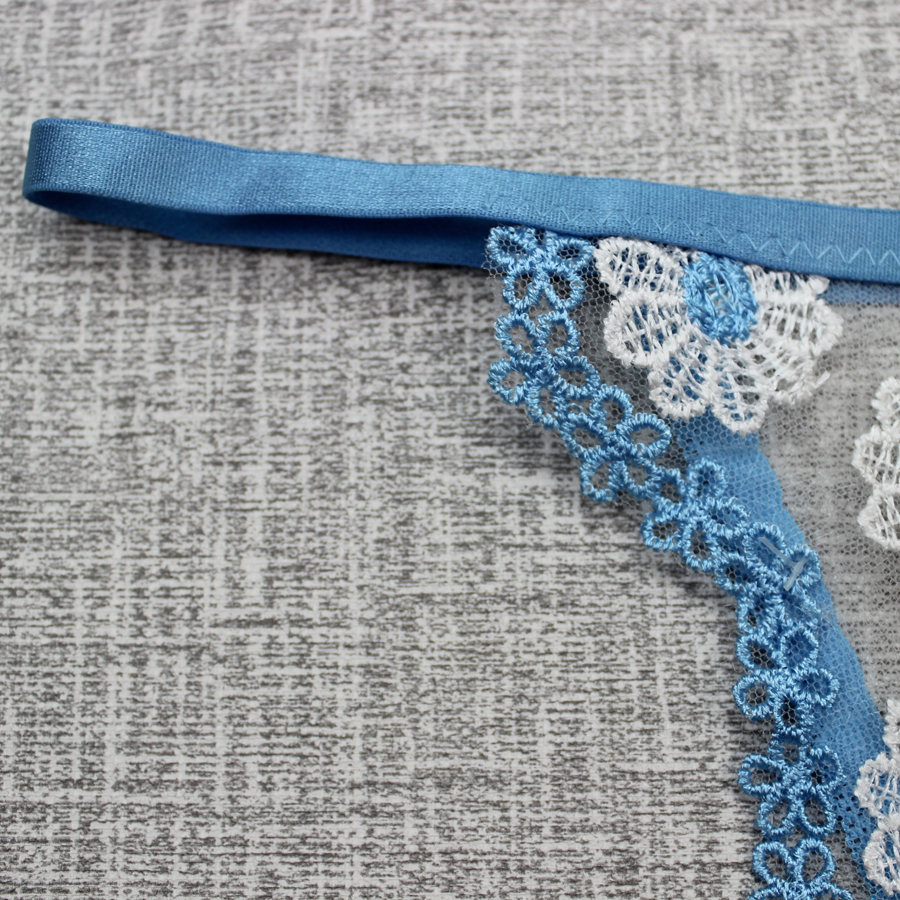 The latest fashion Daisy embroidery women's sexy mesh Underwear Lingerie Set