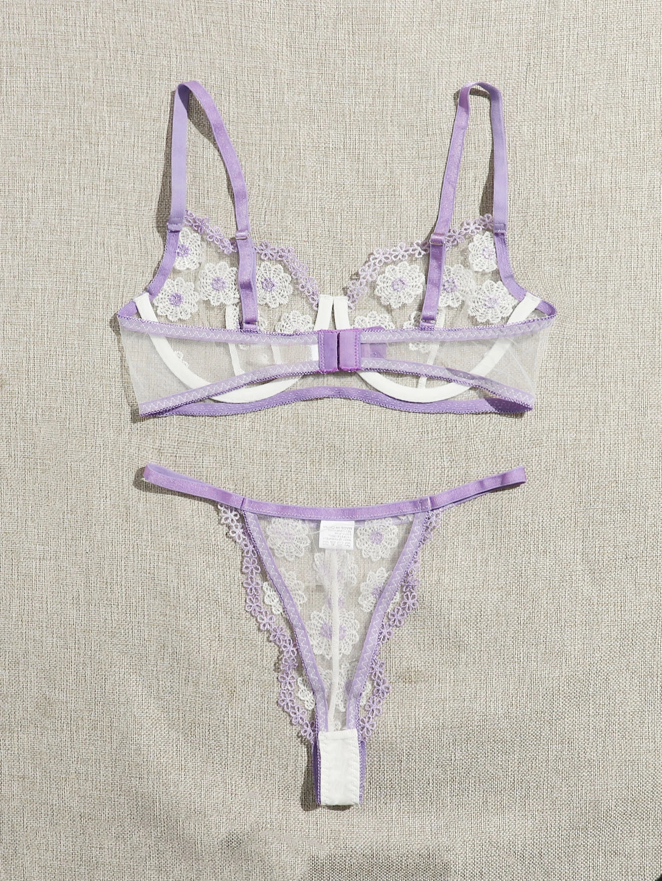 The latest fashion Daisy embroidery women's sexy mesh Underwear Lingerie Set