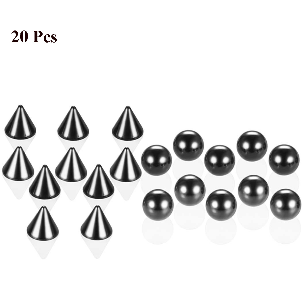 20 Pcs Fake Nose Lip Eyebrow Non-Piercing Body Jewelry Stainless Steel 3/4/5mm Ball/Spike Kit Sticker