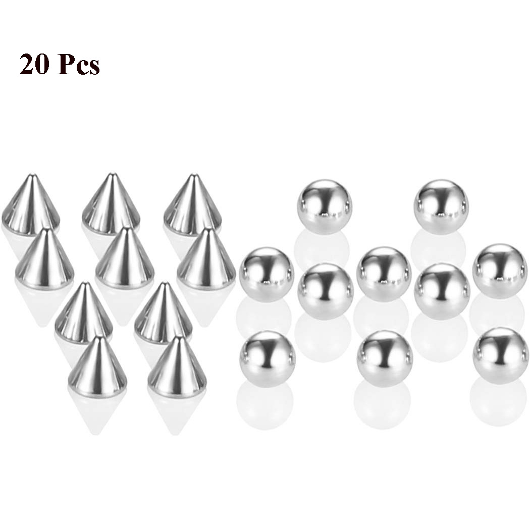 20 Pcs Fake Nose Lip Eyebrow Non-Piercing Body Jewelry Stainless Steel 3/4/5mm Ball/Spike Kit Sticker