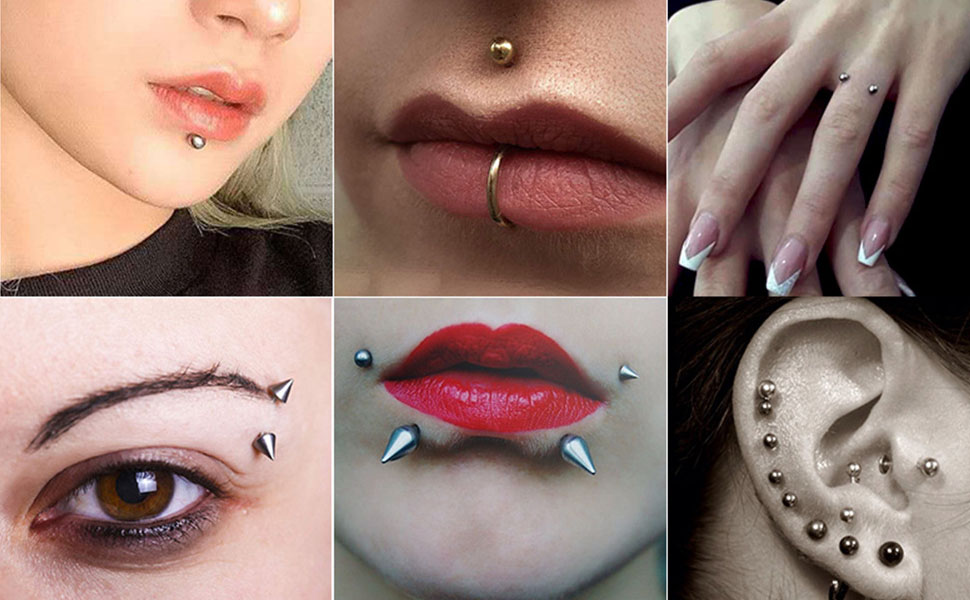 20 Pcs Fake Nose Lip Eyebrow Non-Piercing Body Jewelry Stainless Steel 3/4/5mm Ball/Spike Kit Sticker