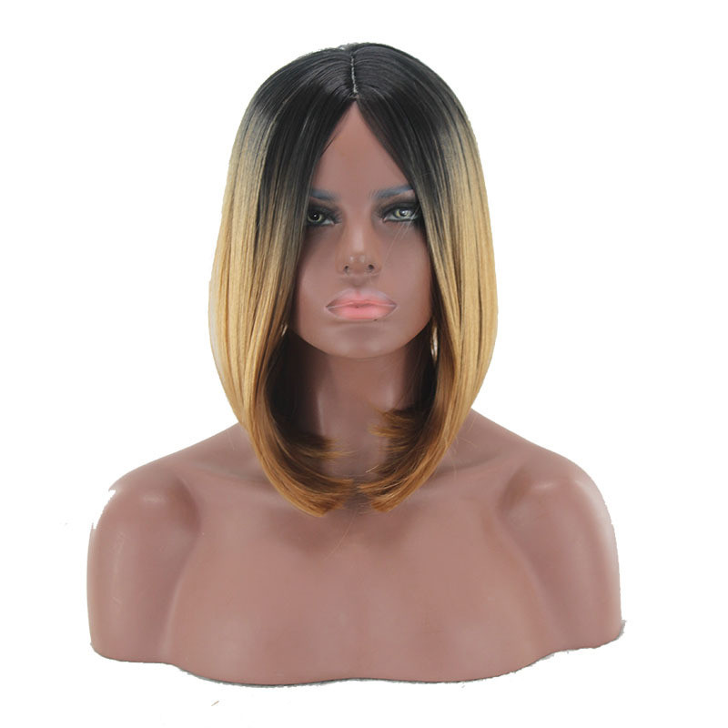 FBK Women Ombre Bob Short Straight Hair Black Brown Synthetic Wigs Ladies Gift