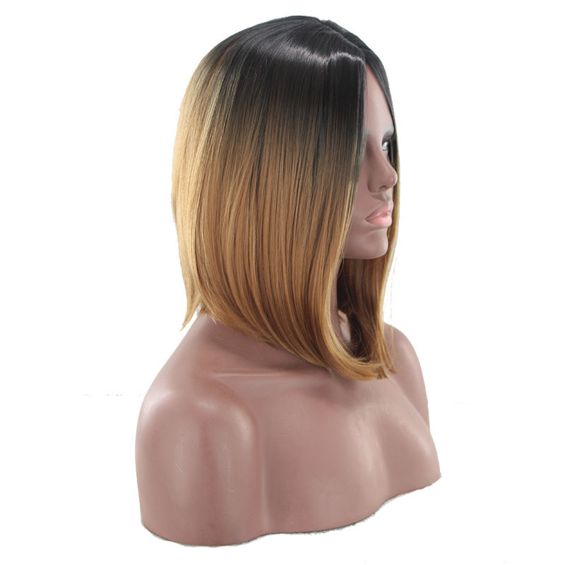 FBK Women Ombre Bob Short Straight Hair Black Brown Synthetic Wigs Ladies Gift