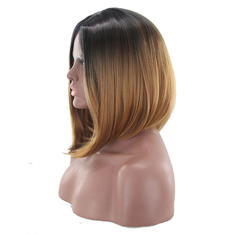 FBK Women Ombre Bob Short Straight Hair Black Brown Synthetic Wigs Ladies Gift