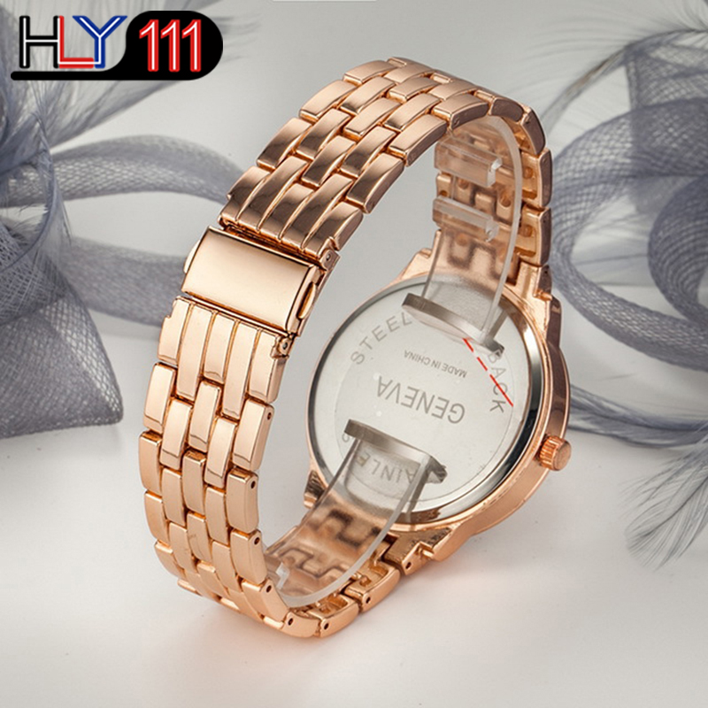 Fashion Geneva Women's Watches Luxury Stainless Steel Crystal Quartz Watches Analog Men Wristwatches