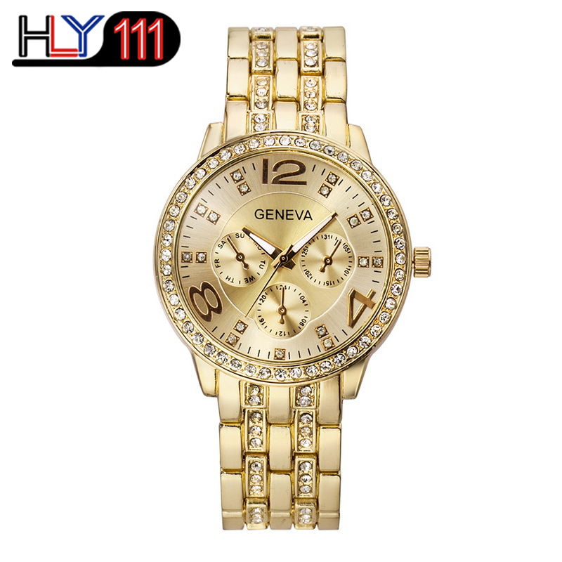 Fashion Geneva Women's Watches Luxury Stainless Steel Crystal Quartz Watches Analog Men Wristwatches