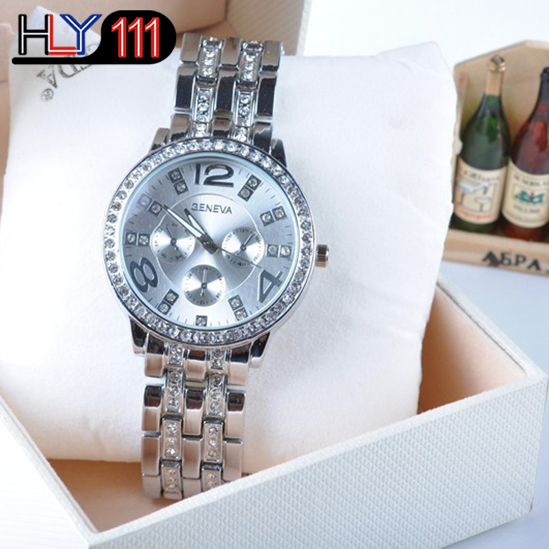 Fashion Geneva Women's Watches Luxury Stainless Steel Crystal Quartz Watches Analog Men Wristwatches