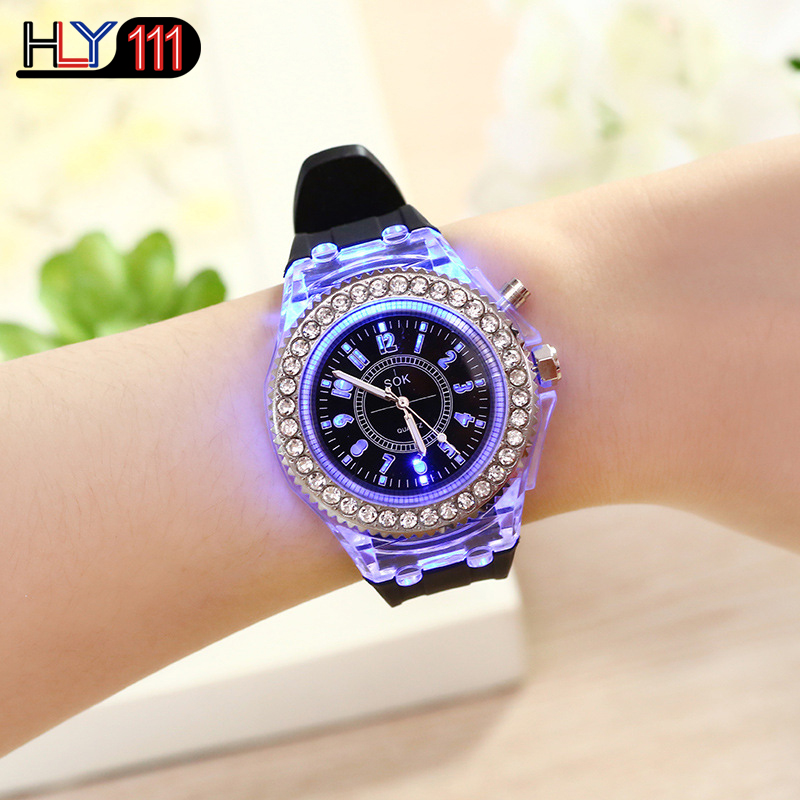 Men's Watches Silicone Luminous LED Watch Quartz Watches Luminous  Rhinestone Led Couple Watches