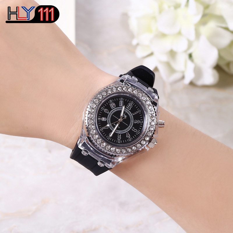 Men's Watches Silicone Luminous LED Watch Quartz Watches Luminous  Rhinestone Led Couple Watches