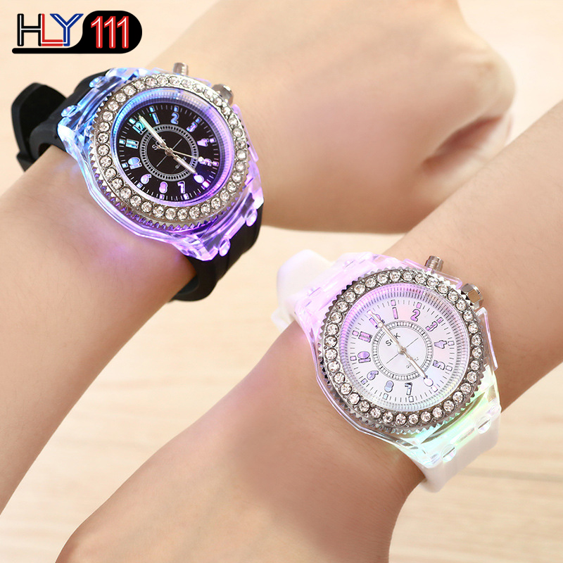 Men's Watches Silicone Luminous LED Watch Quartz Watches Luminous  Rhinestone Led Couple Watches