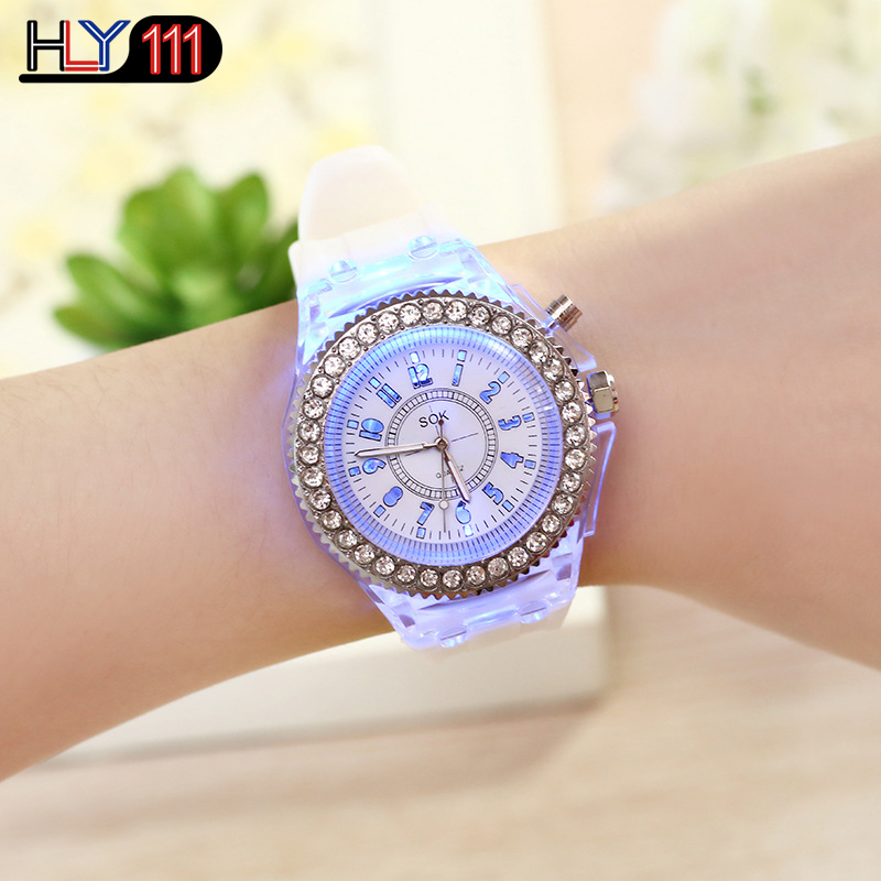 Men's Watches Silicone Luminous LED Watch Quartz Watches Luminous  Rhinestone Led Couple Watches