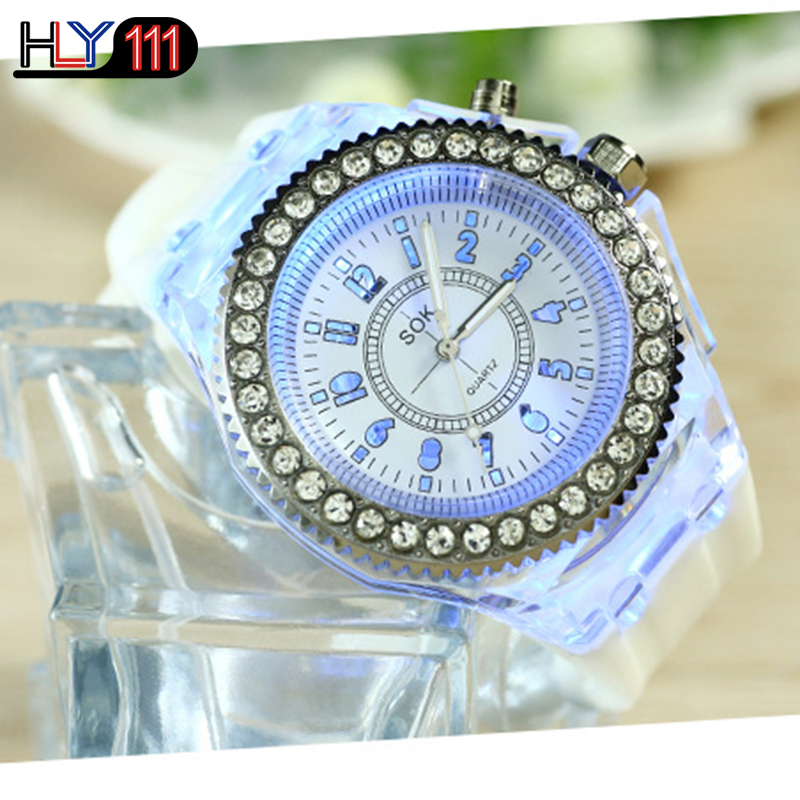 Men's Watches Silicone Luminous LED Watch Quartz Watches Luminous  Rhinestone Led Couple Watches
