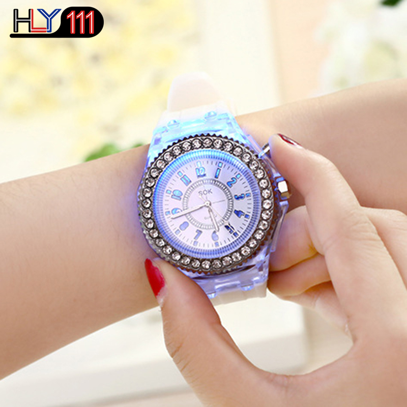 Men's Watches Silicone Luminous LED Watch Quartz Watches Luminous  Rhinestone Led Couple Watches