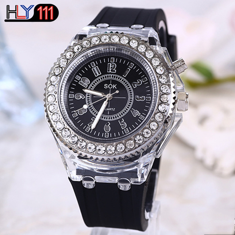 Men's Watches Silicone Luminous LED Watch Quartz Watches Luminous  Rhinestone Led Couple Watches