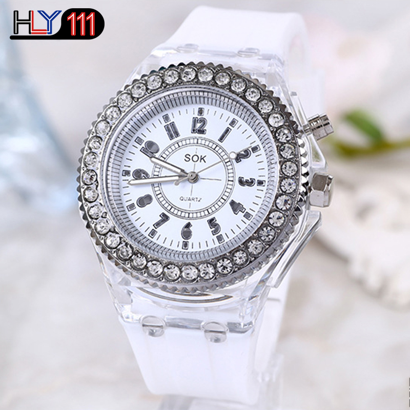 Men's Watches Silicone Luminous LED Watch Quartz Watches Luminous  Rhinestone Led Couple Watches