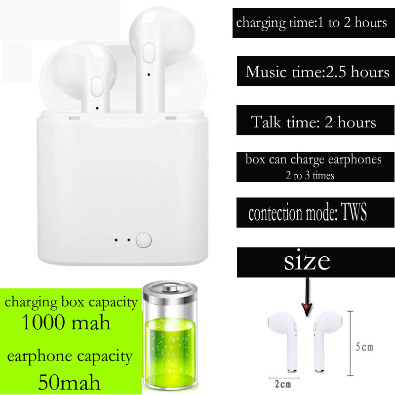 i7S TWS Bluetooth Earphones Long lasting Wireless Earbuds iPhone Samsung Android  with Charging Box