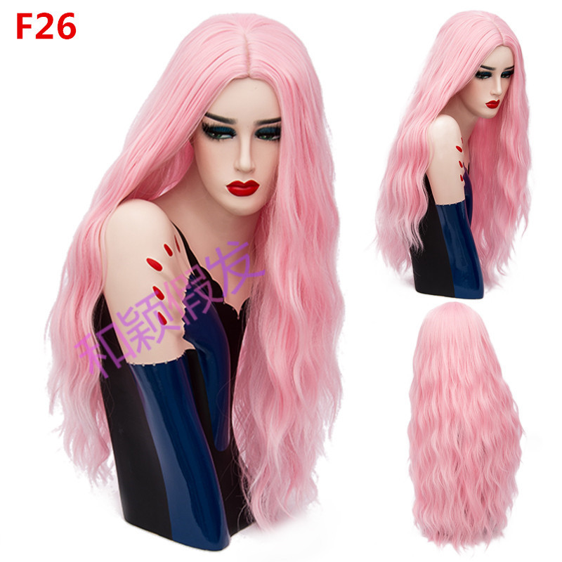 70CM Long Pink Wavy Wigs Cosplay Natural Synthetic Women' s Blonde Wig 29 Colors Heat Resistant Hair