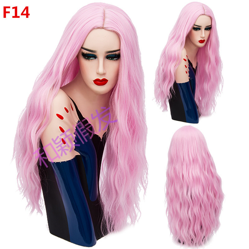 70CM Long Pink Wavy Wigs Cosplay Natural Synthetic Women' s Blonde Wig 29 Colors Heat Resistant Hair