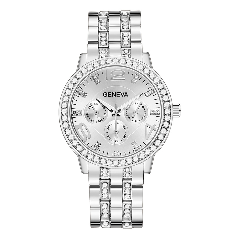 Fashion Geneva Women's Watches Luxury Stainless Steel Crystal Quartz Watches Analog Men Wristwatches
