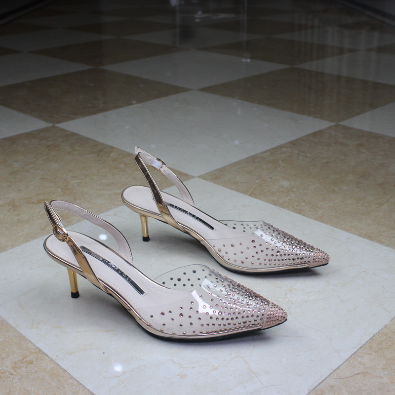 Latest ladies sexy sandals shoes stiletto high heels shiny heels transparent mesh heels for women