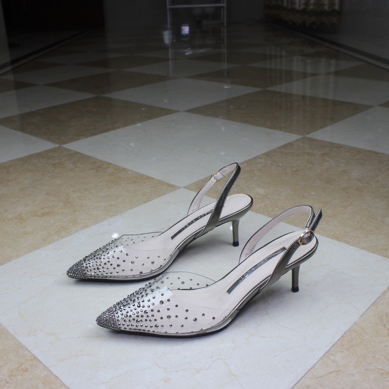 Latest ladies sexy sandals shoes stiletto high heels shiny heels transparent mesh heels for women
