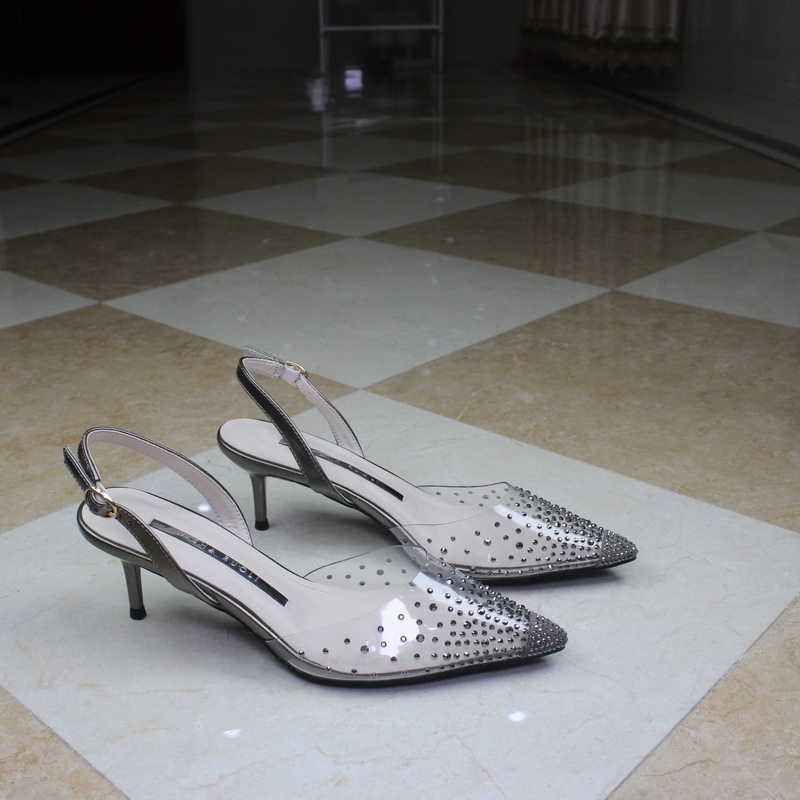 Latest ladies sexy sandals shoes stiletto high heels shiny heels transparent mesh heels for women