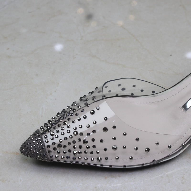 Latest ladies sexy sandals shoes stiletto high heels shiny heels transparent mesh heels for women