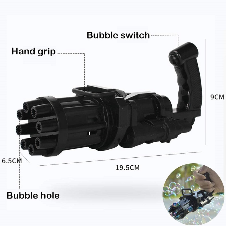 Generic Electric Bubbles Blower Toys Gatling Model Gun Automatic Bubble Machine 8-Hole Bubble Outlet